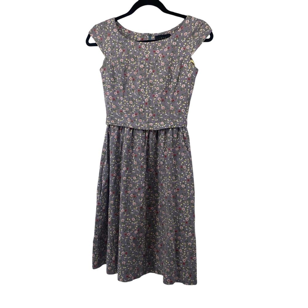 BGL Dress Women's 100% Linen Floral Gray Pockets sz 34/XXS